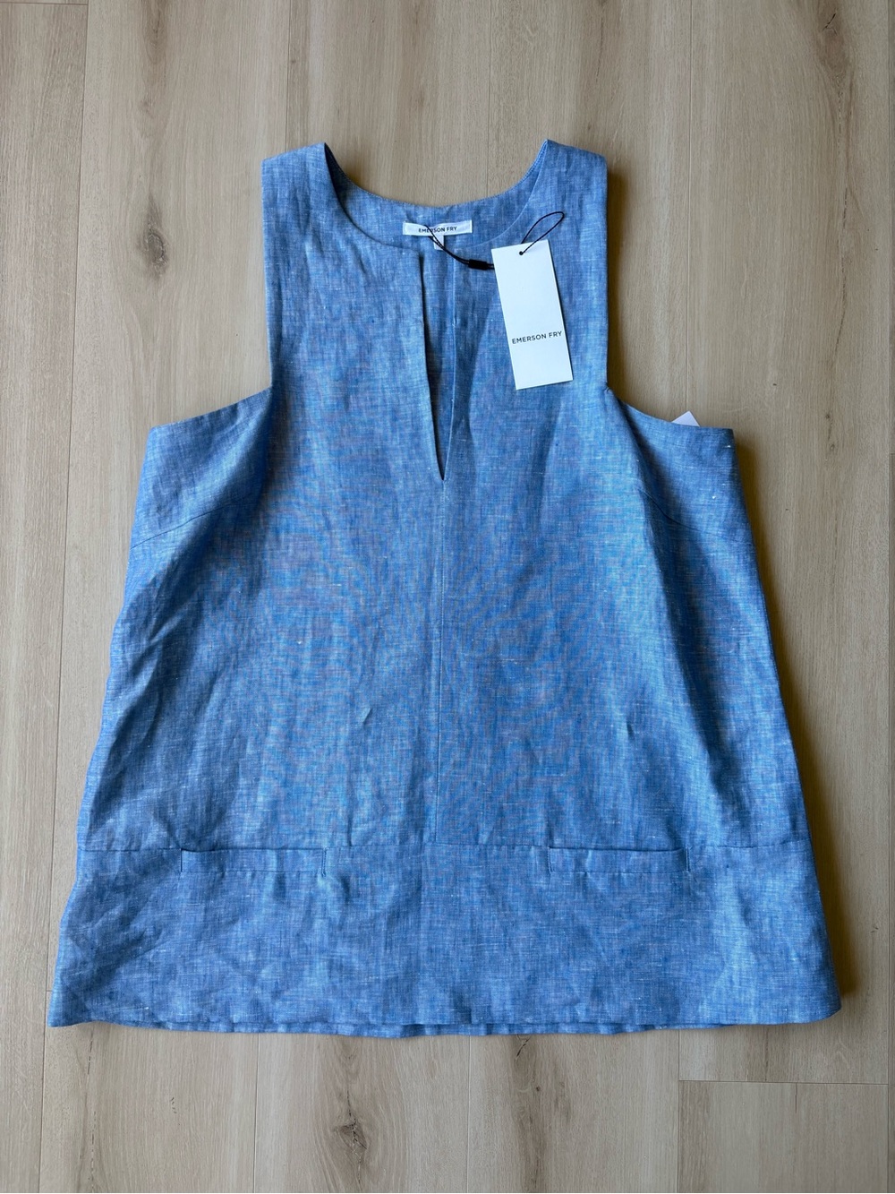 NWT Emerson Fry XL Soft Blue Chambray Linen Sleeveless Top